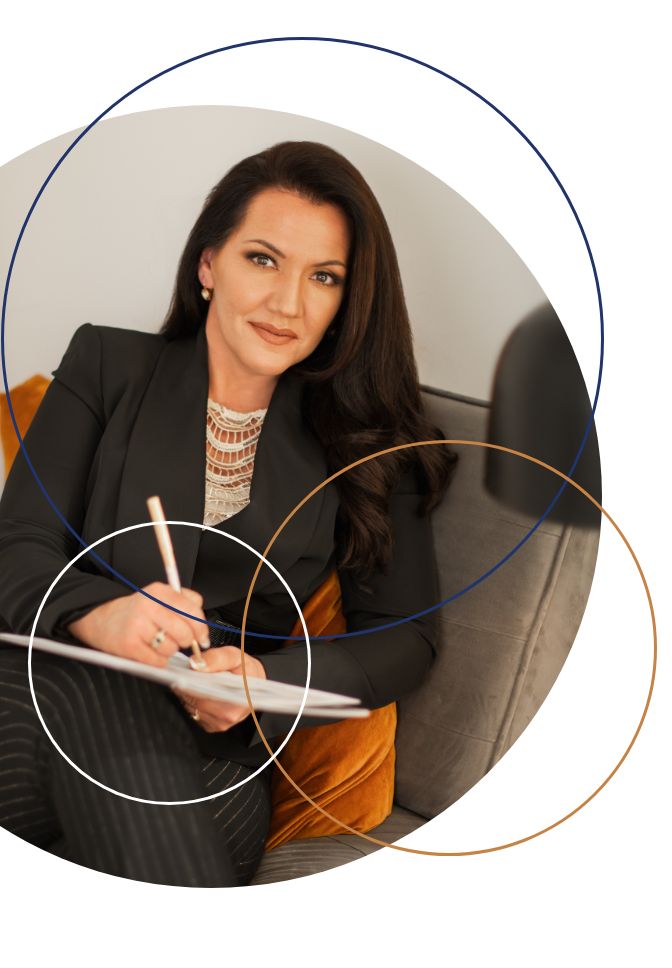 Professional woman in business attire taking notes